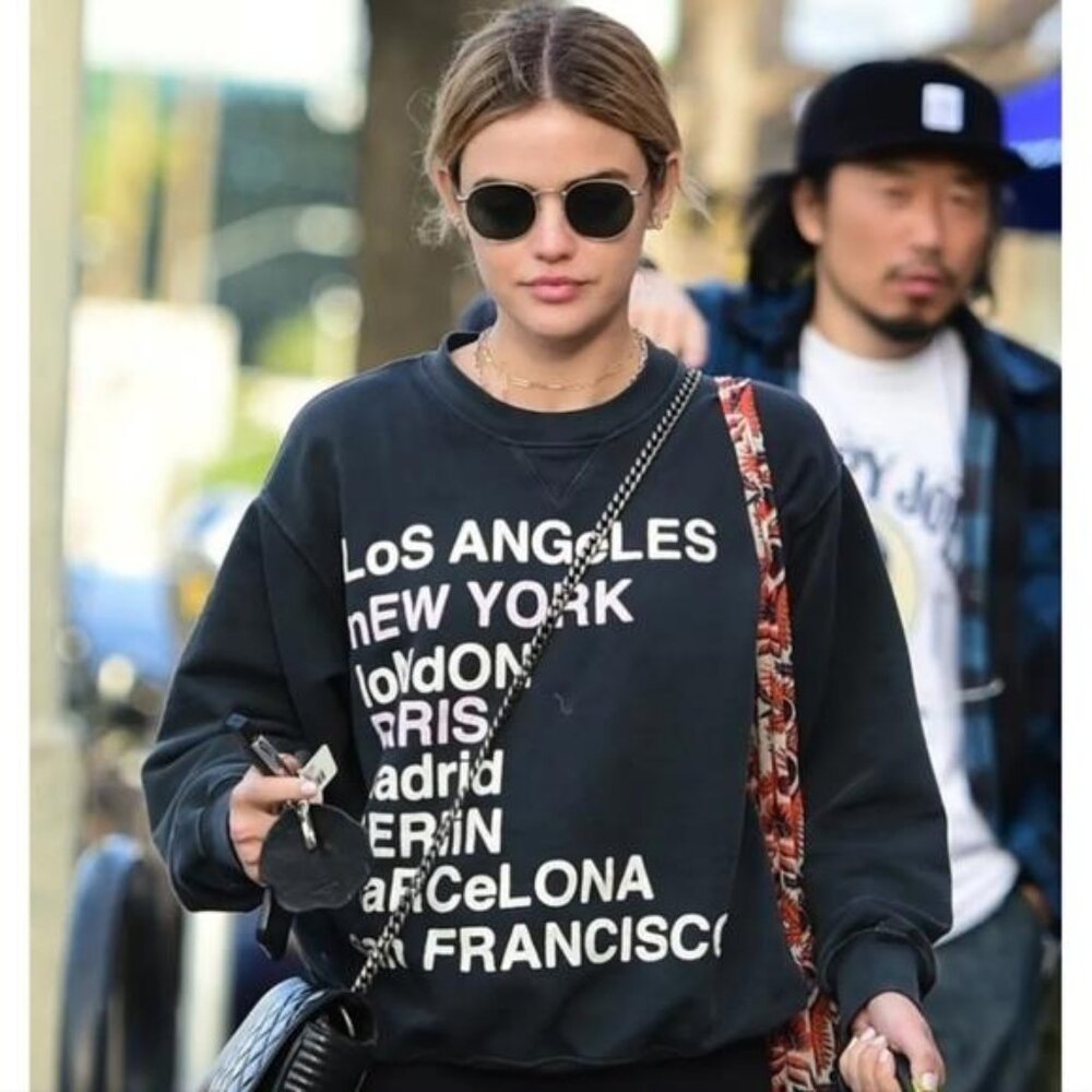Anine Bing City Love Sweatshirt XS Lucy Hale Charcoal Black Gray Cotton Off Duty